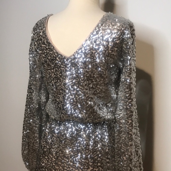 JULIA JORDAN Silver Metallic sequin mini Dress 2 NWT - Picture 8 of 14